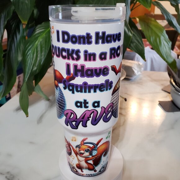 Squirrels at a RAVE 40oz Traveler Tumbler 💜sale - Picture 1 of 17